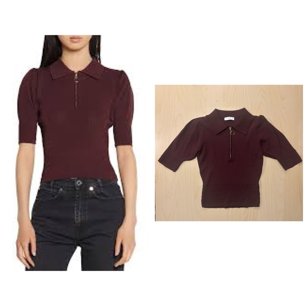 Sandro Burgundy Collared Blouse